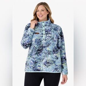 Obermeyer Boulder Fleece Pullover Snap Neck Ski Sweater Tropical Print Women L